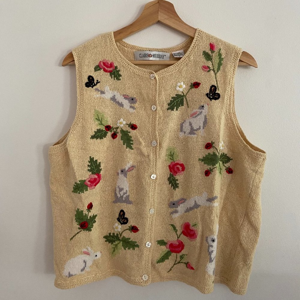 Embroidered Bunny and Strawberry Vest